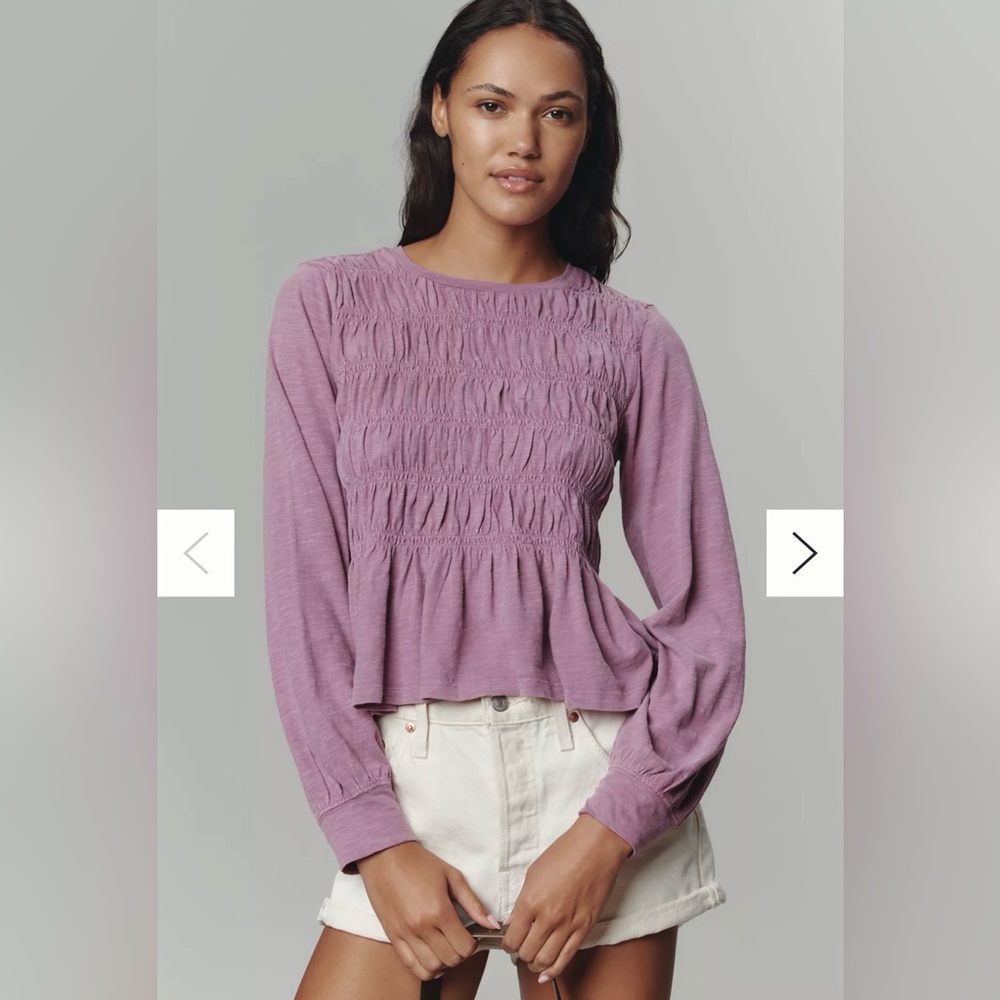 💜Anthropologie Pilcro Long-Sleeve Smocked Top - NWT